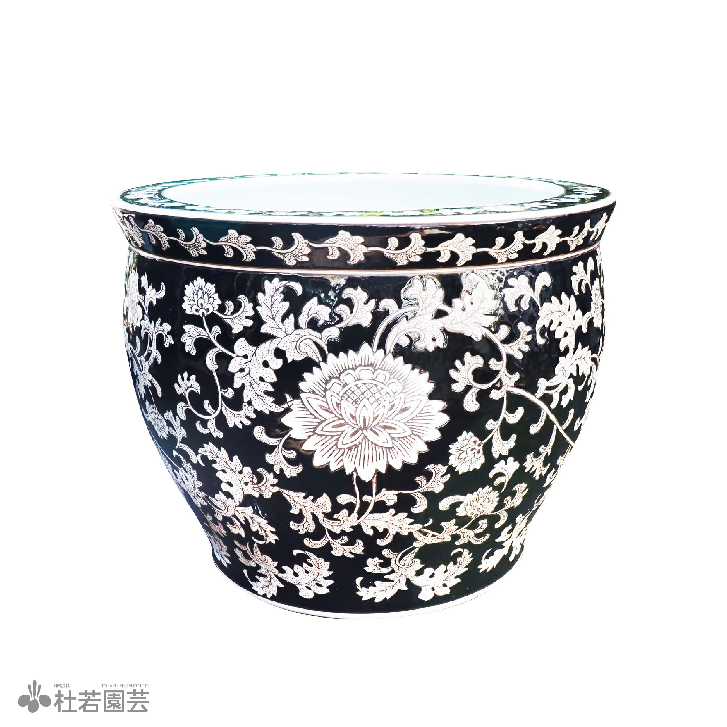 松の木彫刻の陶器製水鉢 水鉢KAREN ブラック | 杜若園芸WEBショップ｜水草の生産販売【通販