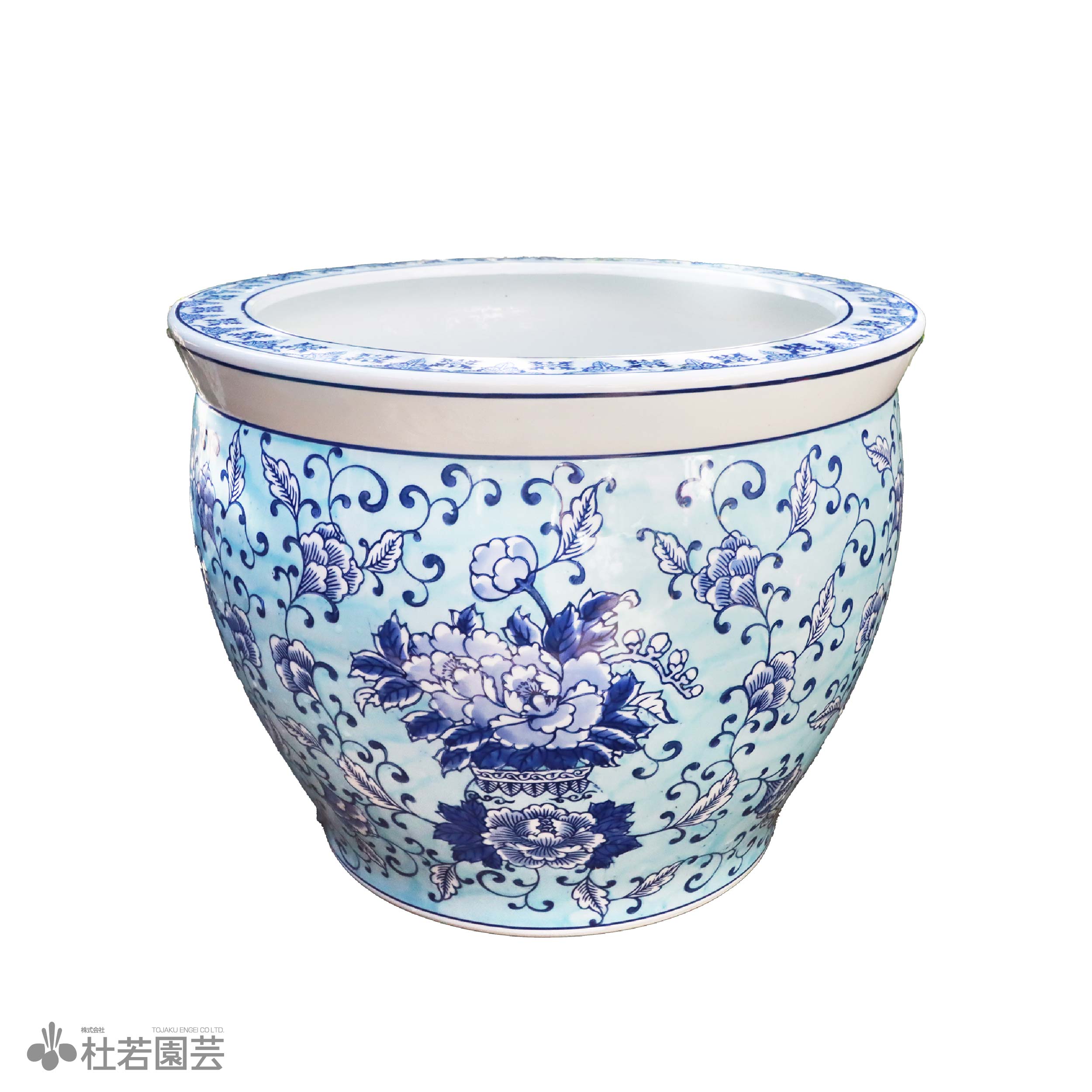 宮田亀寿造　蓮の葉文　青華建水　鉢 蓮の栽培におすすめの水鉢 | 杜若園芸WEBショップ｜水草の生産販売